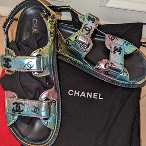 CHANEL 2023 Interlocking CC Logo Slingback Sandals Size: 11